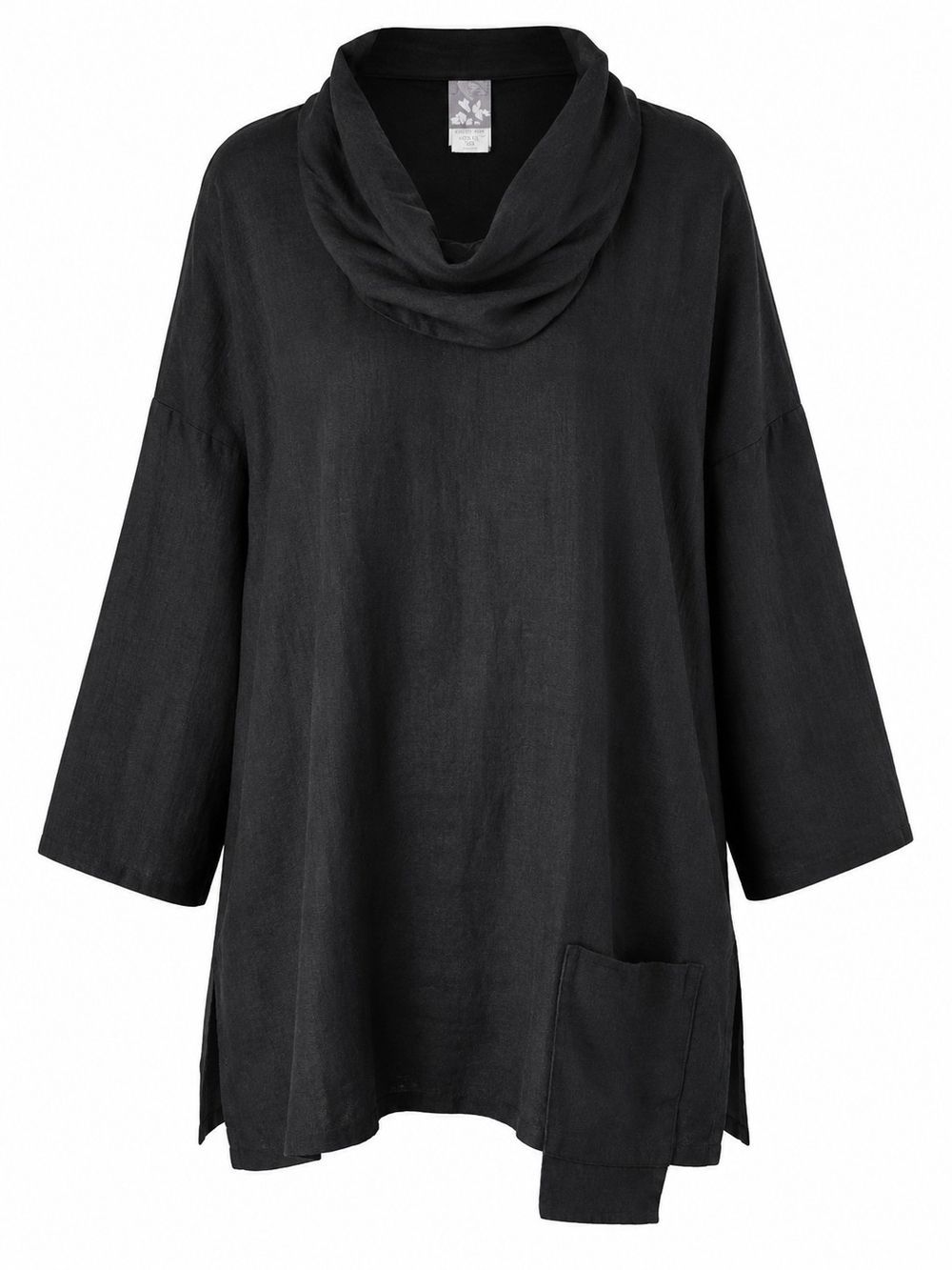 MATCH POINT USA | Black 100% Linen Cowl Neck Oversized Lagenlook Tunic Top | XL